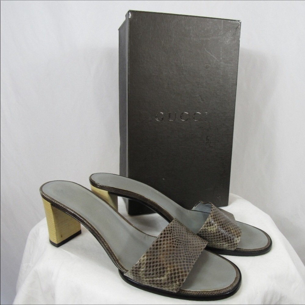 Gucci slip on leather snake skin heels